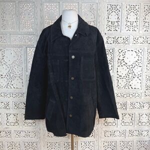 NEW Vtg Eddie Bauer Black Suede Leather Jacket Womens M Fits Larger Grunge Retro